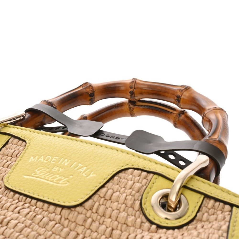Gucci Leather Beige Yellow Tote Tan Bamboo Bag Straw Tan Handbag - Picture 4 of 10